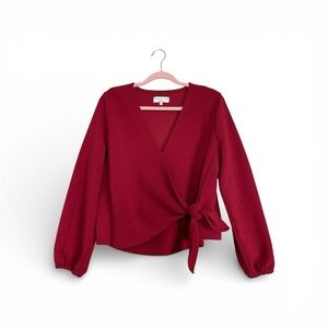 Madewell Texture & Thread Crepe Wrap Top – Crimson Red, VGUC, Size XL